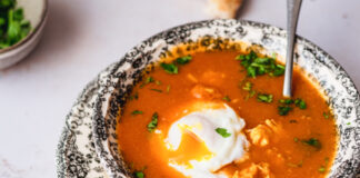 Tomato Soup with Poached Eggs