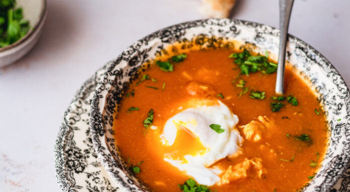 Tomato Soup with Poached Eggs