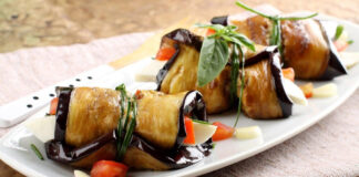 Eggplant Rolls with Tomatoes and Cheese