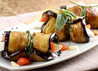 Eggplant Rolls with Tomatoes and Cheese