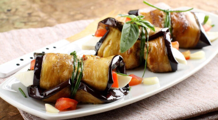 Eggplant Rolls with Tomatoes and Cheese